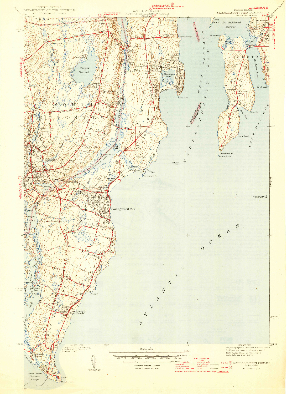 USGS 1:31680-SCALE QUADRANGLE FOR NARRAGANSETT PIER, RI 1944