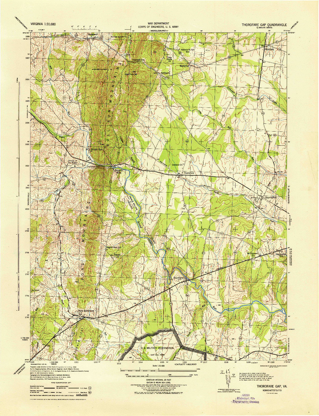 USGS 1:31680-SCALE QUADRANGLE FOR THOROFARE GAP, VA 1944