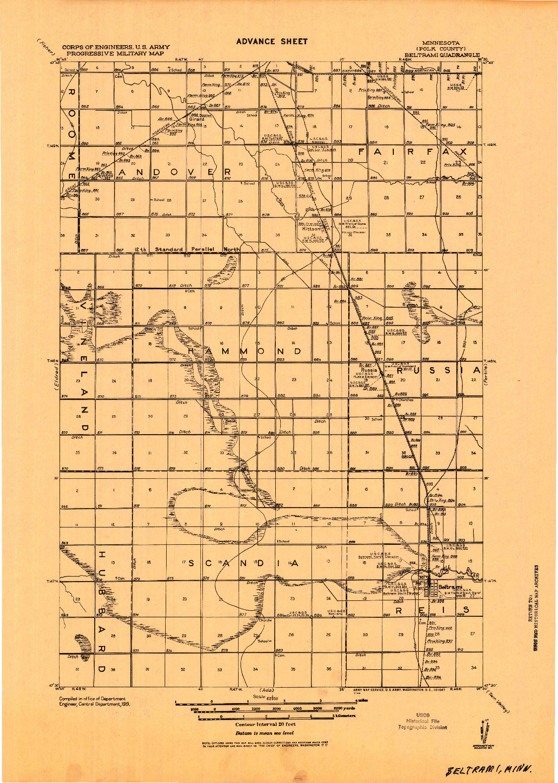 USGS 1:62500-SCALE QUADRANGLE FOR BELTRAMI, MN 1919