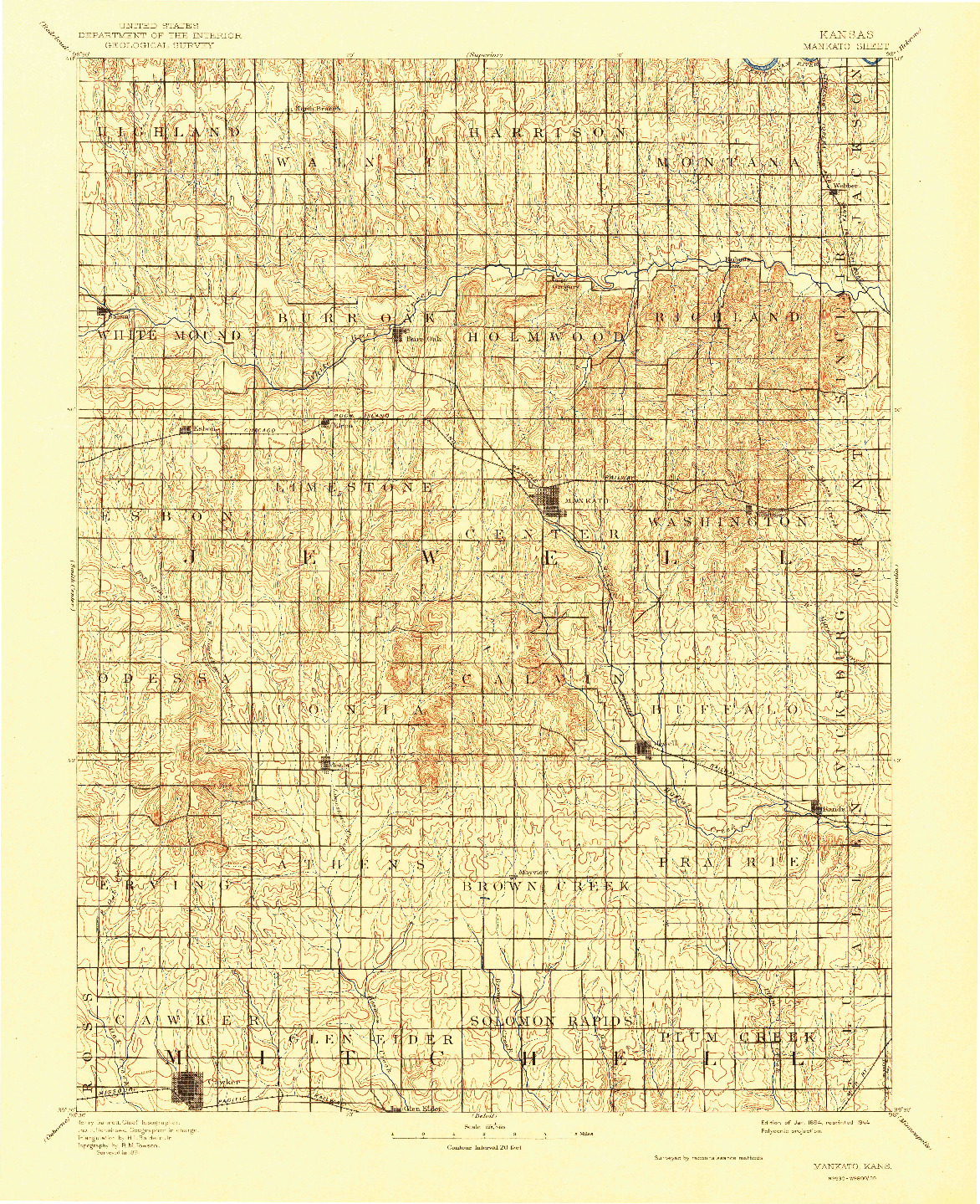 USGS 1:125000-SCALE QUADRANGLE FOR MANKATO, KS 1894