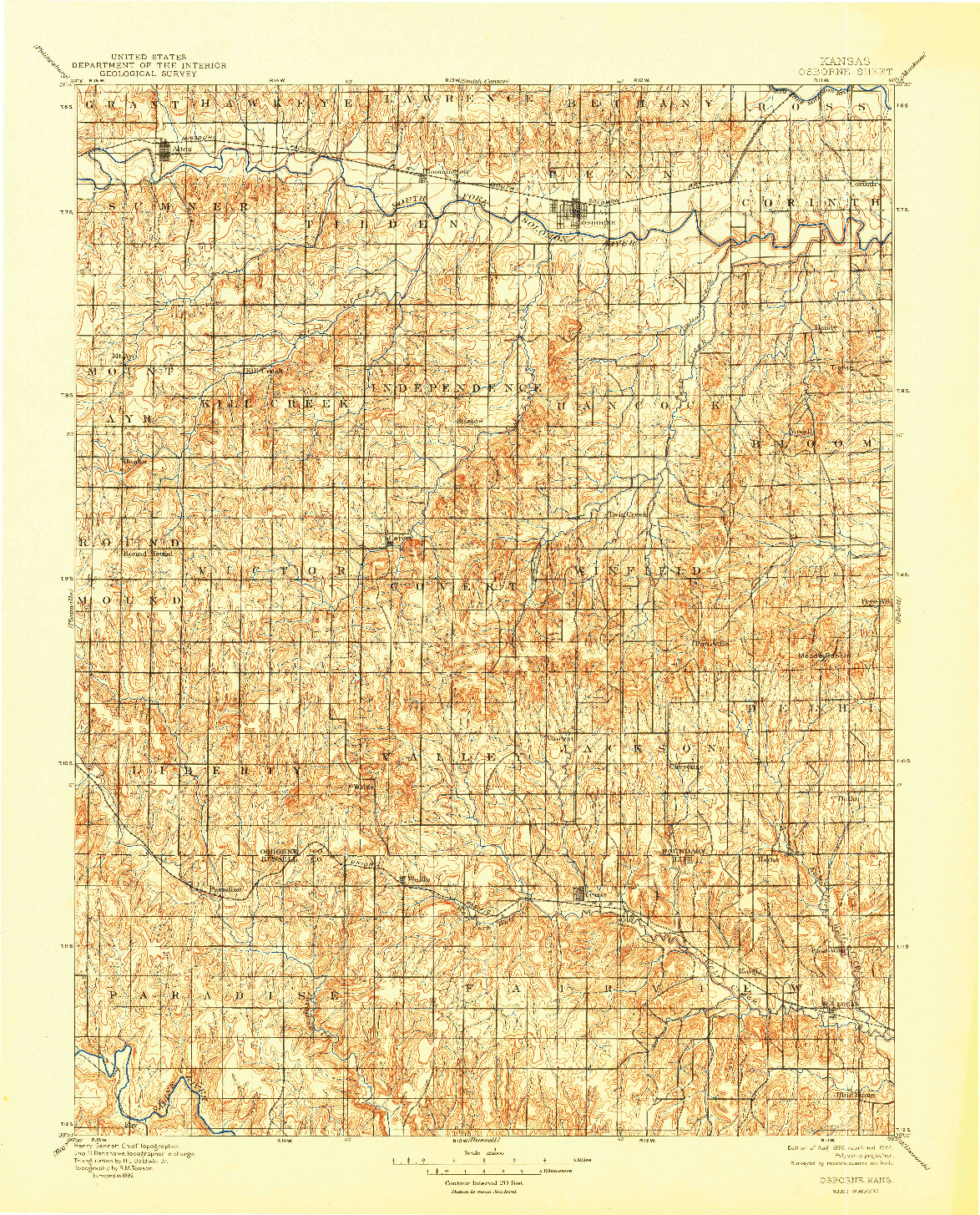USGS 1:125000-SCALE QUADRANGLE FOR OSBORNE, KS 1896