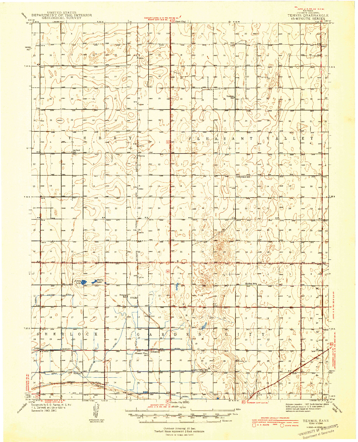 USGS 1:62500-SCALE QUADRANGLE FOR TENNIS, KS 1944