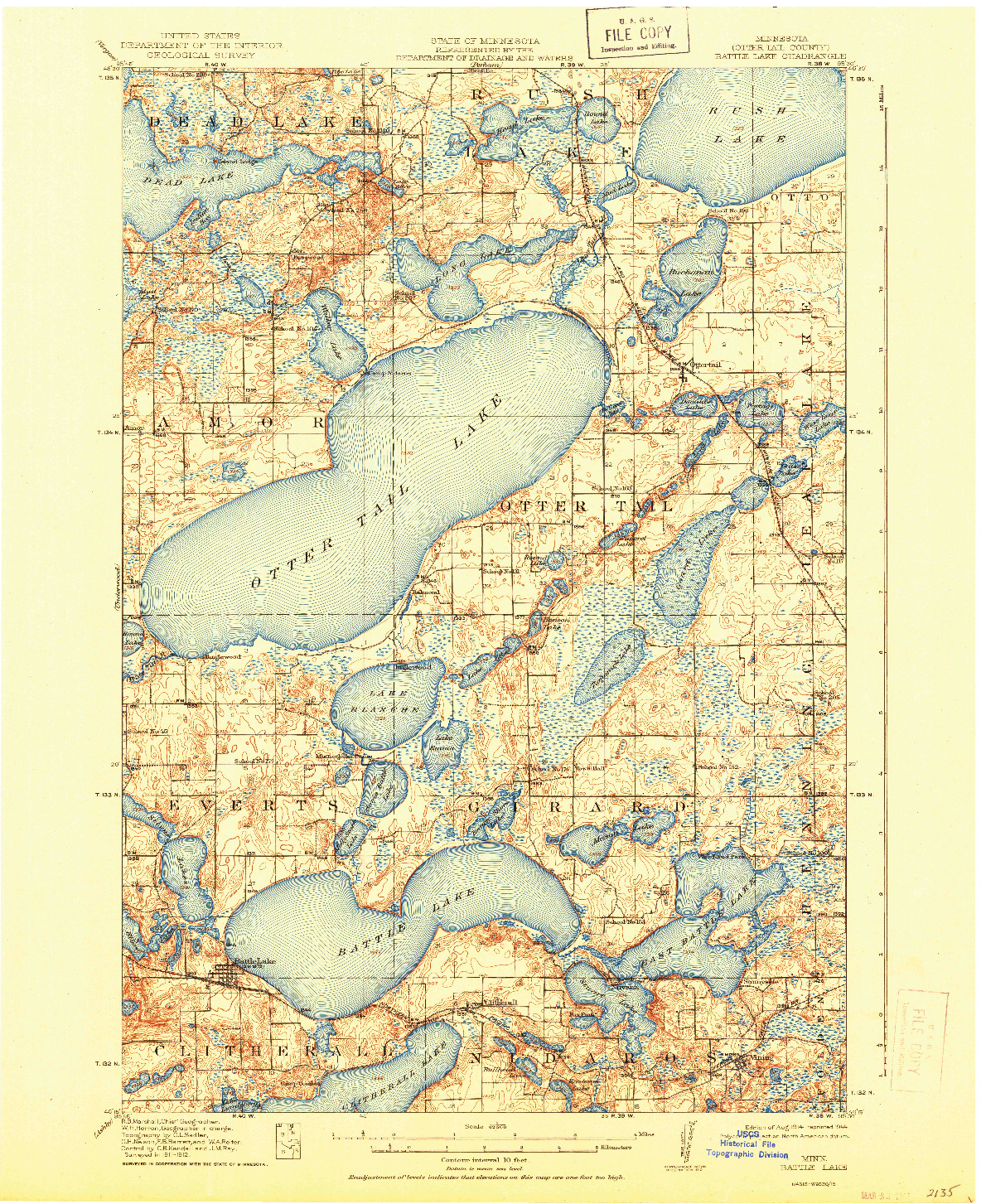 USGS 1:62500-SCALE QUADRANGLE FOR BATTLE LAKE, MN 1914