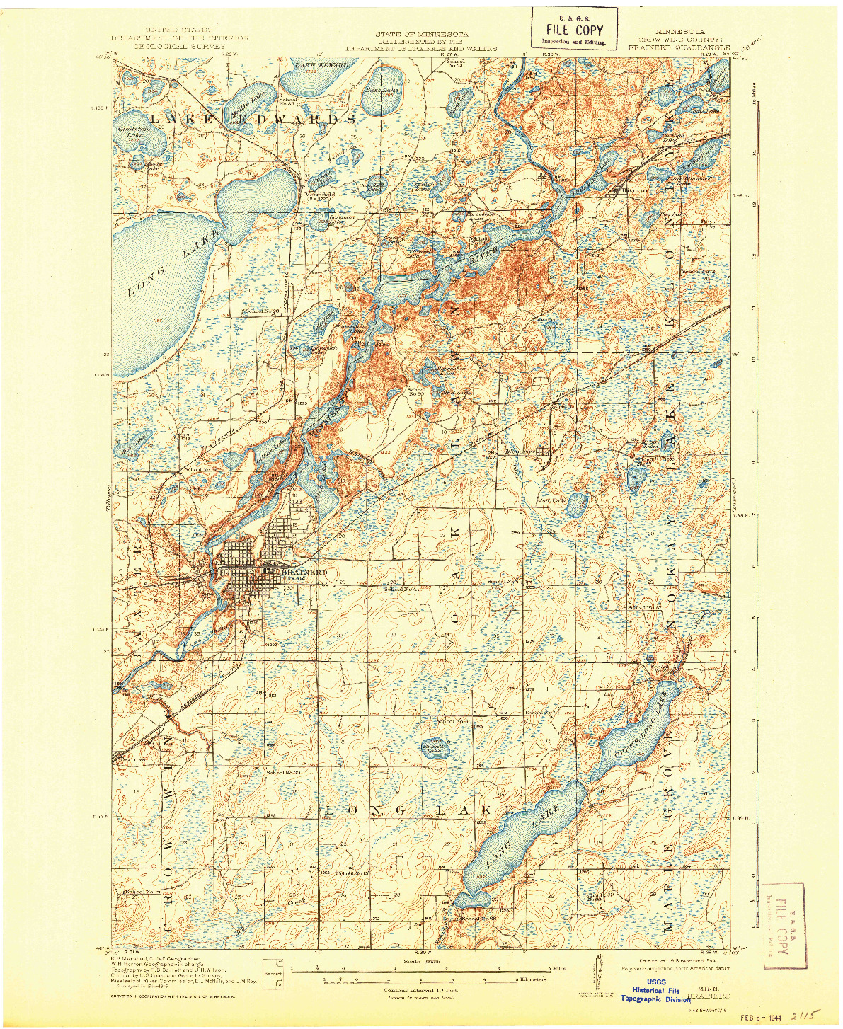 USGS 1:62500-SCALE QUADRANGLE FOR BRAINERD, MN 1918