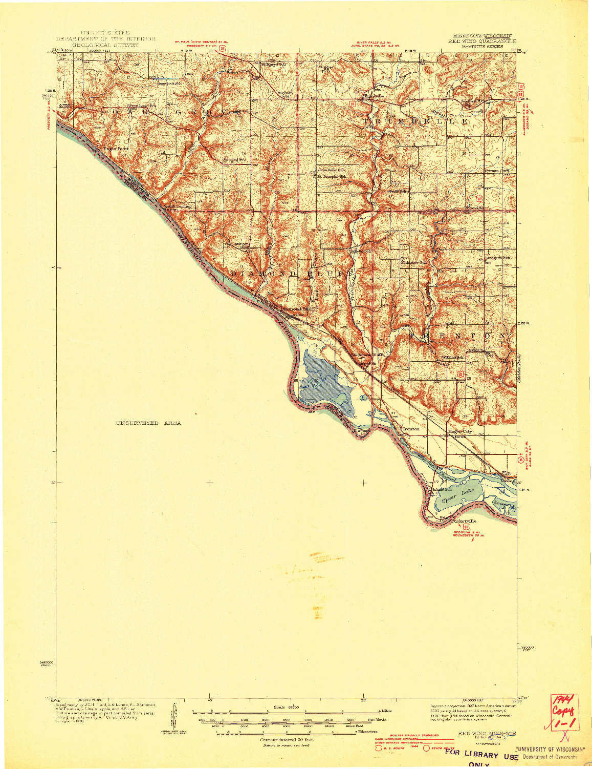 USGS 1:62500-SCALE QUADRANGLE FOR RED WING, MN 1944