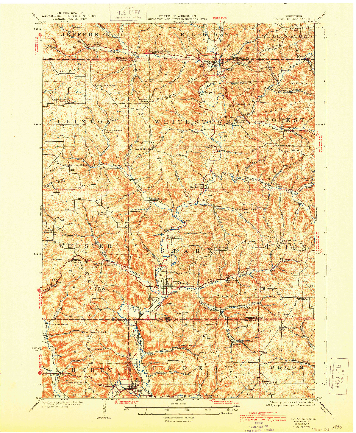 USGS 1:62500-SCALE QUADRANGLE FOR LA FARGE, WI 1926