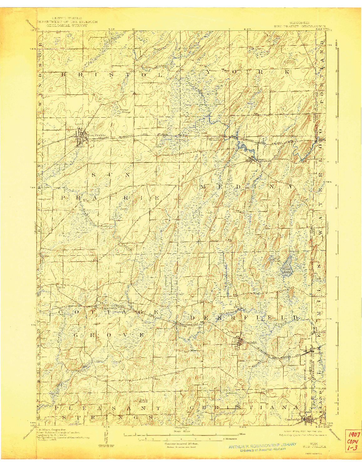 USGS 1:62500-SCALE QUADRANGLE FOR SUN PRAIRIE, WI 1907