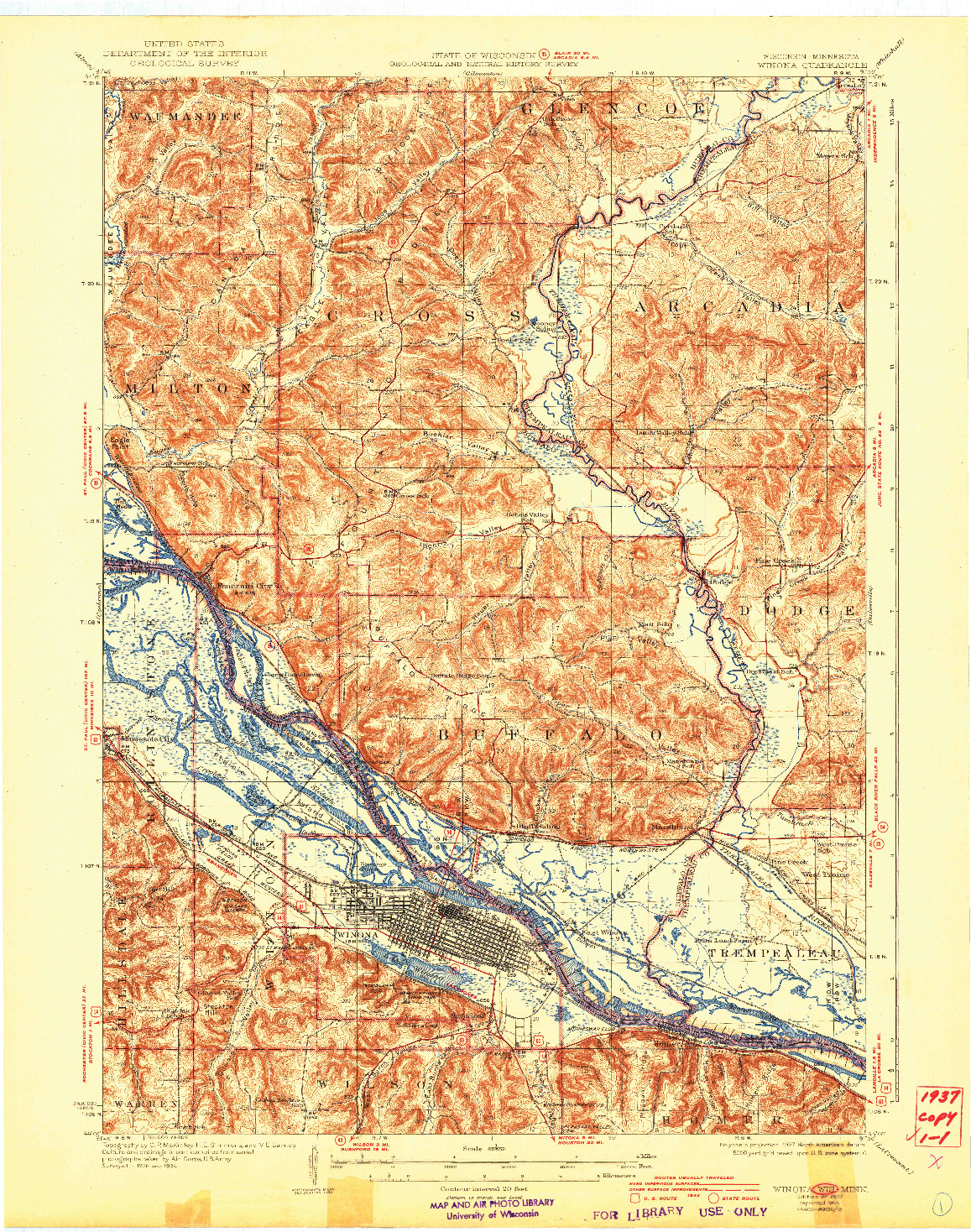 USGS 1:62500-SCALE QUADRANGLE FOR WINONA, WI 1937