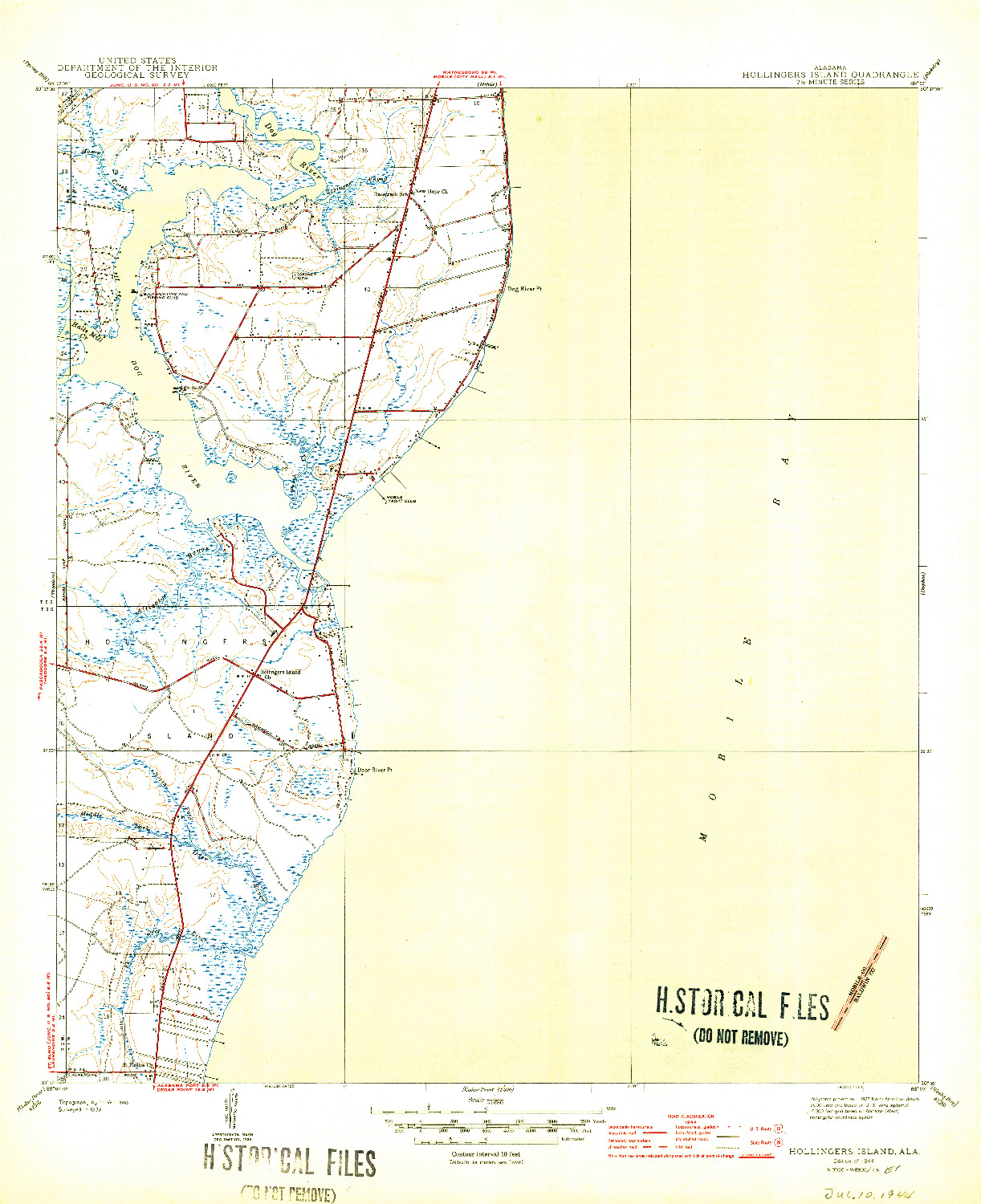 USGS 1:31680-SCALE QUADRANGLE FOR HOLLINGERS ISLAND, AL 1944