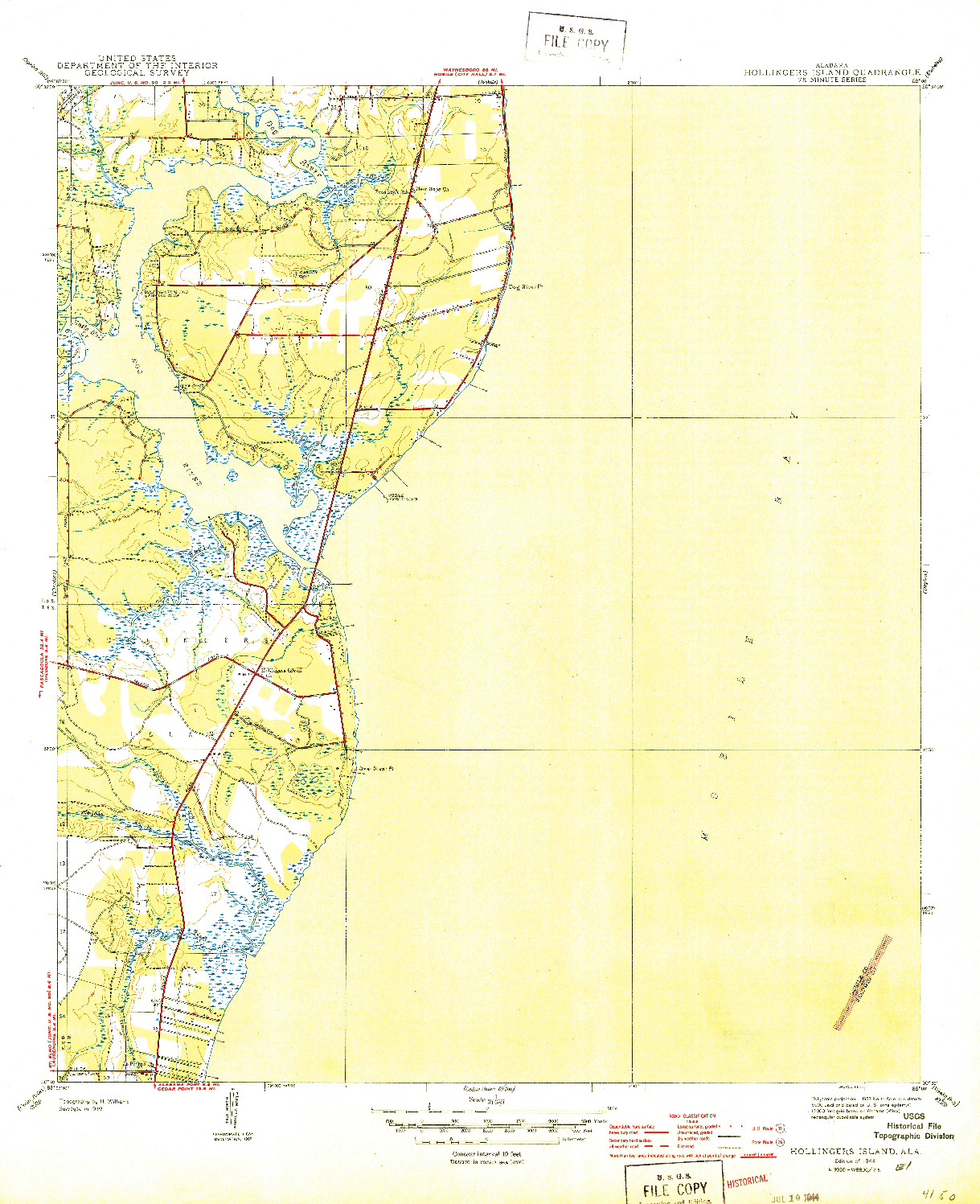 USGS 1:31680-SCALE QUADRANGLE FOR HOLLINGERS ISLAND, AL 1944
