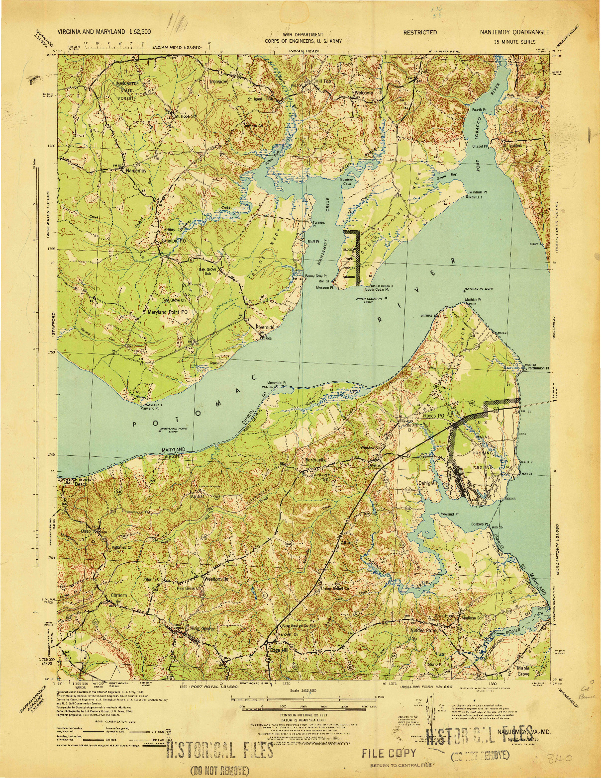 USGS 1:62500-SCALE QUADRANGLE FOR NANJEMOY, VA 1944
