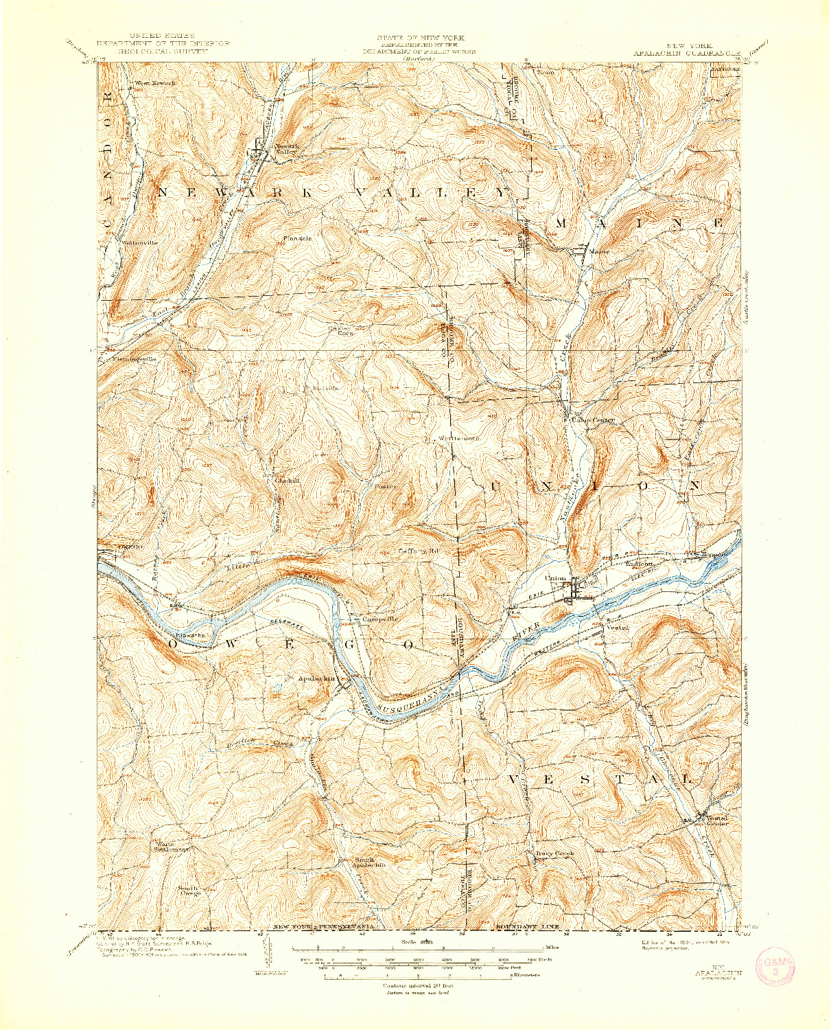 USGS 1:62500-SCALE QUADRANGLE FOR APALACHIN, NY 1904