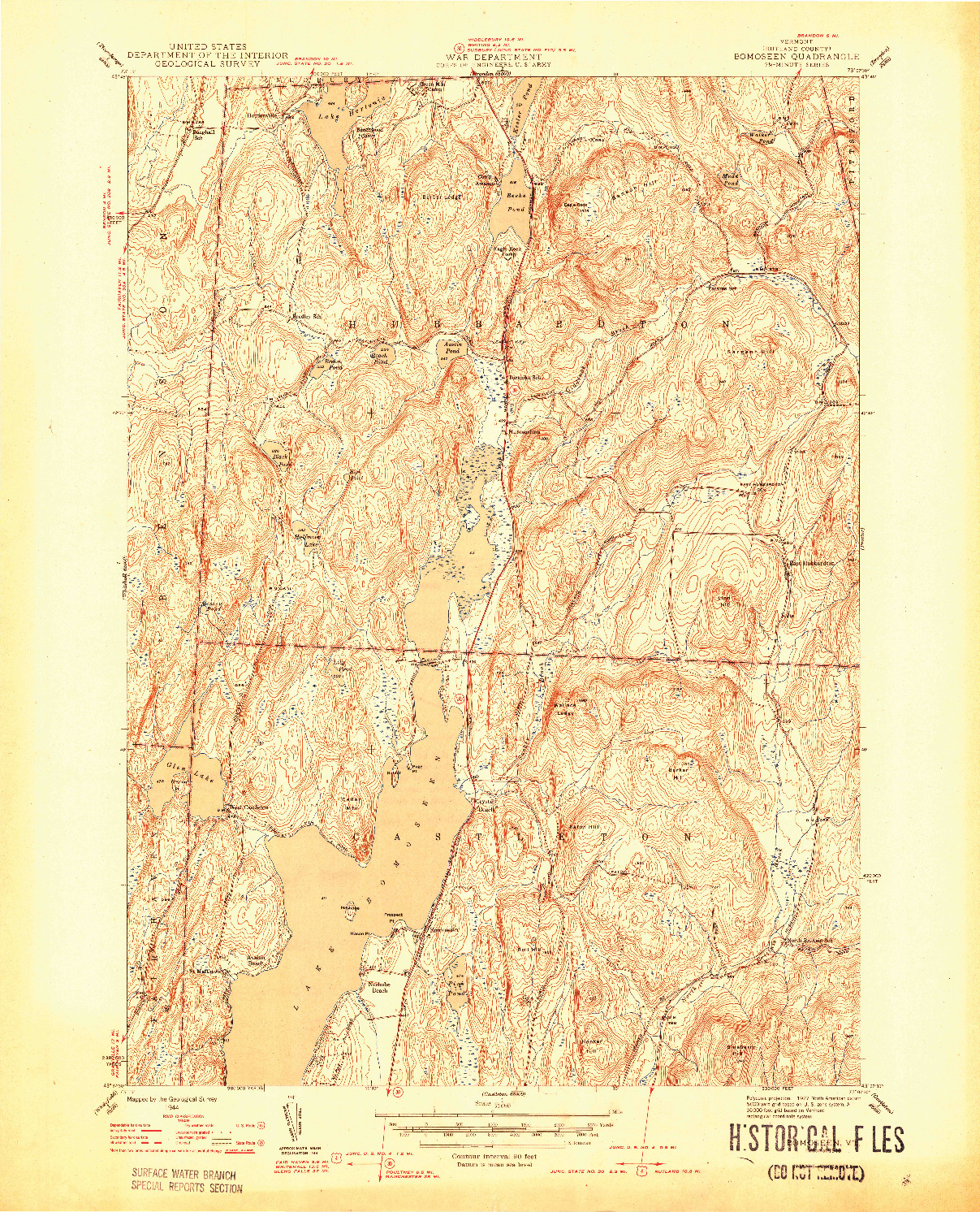 USGS 1:31680-SCALE QUADRANGLE FOR BOMOSEEN, VT 1944