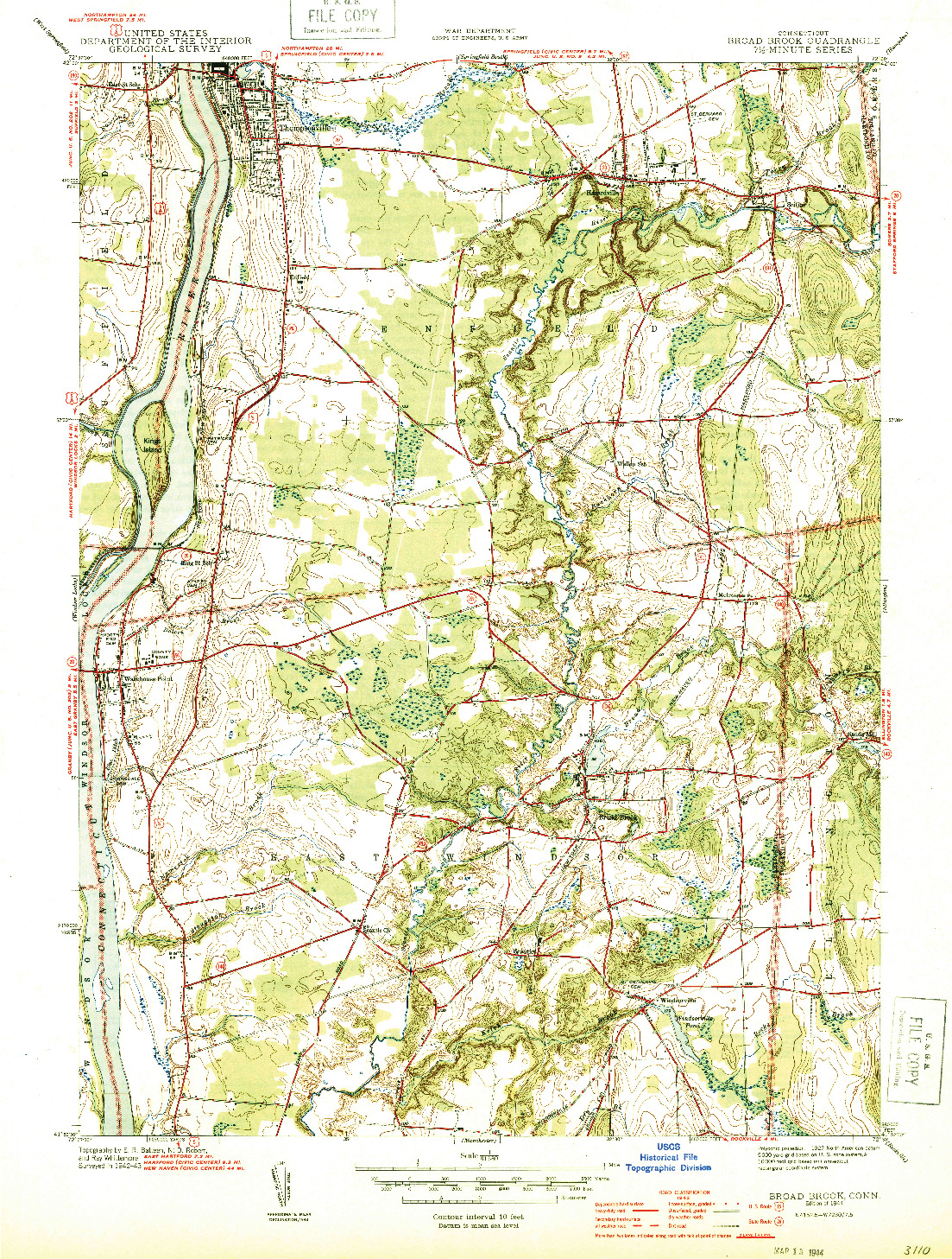 USGS 1:31680-SCALE QUADRANGLE FOR BROAD BROOK, CT 1944