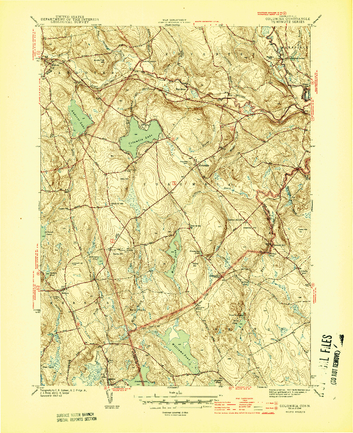 USGS 1:31680-SCALE QUADRANGLE FOR COLUMBIA, CT 1944