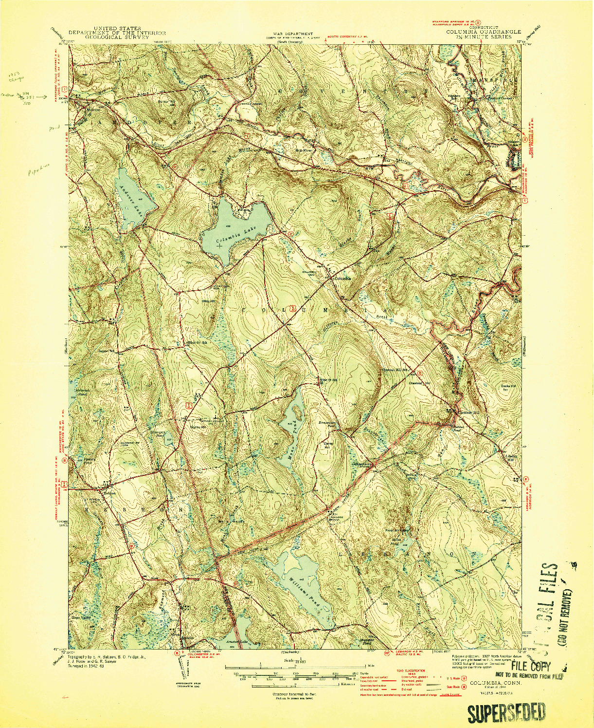 USGS 1:31680-SCALE QUADRANGLE FOR COLUMBIA, CT 1944