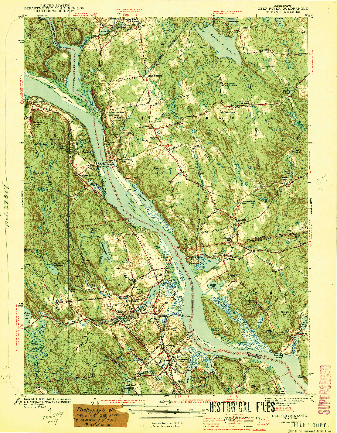 USGS 1:31680-SCALE QUADRANGLE FOR DEEP RIVER, CT 1944