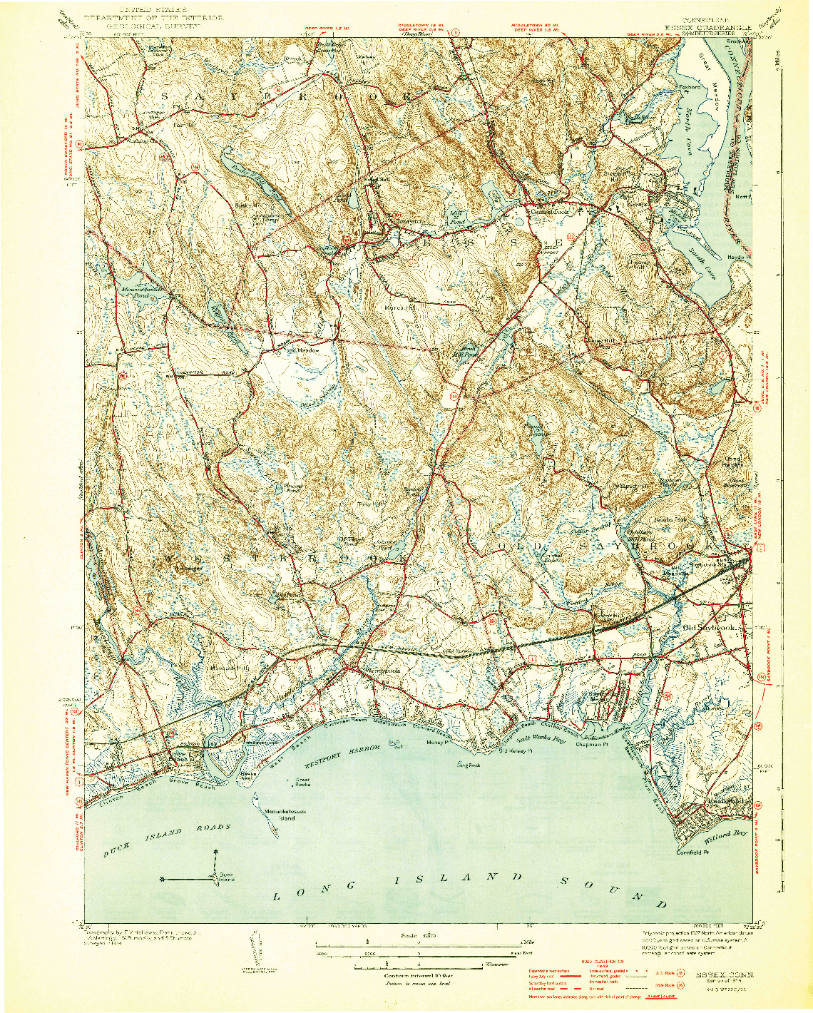 USGS 1:31680-SCALE QUADRANGLE FOR ESSEX, CT 1944