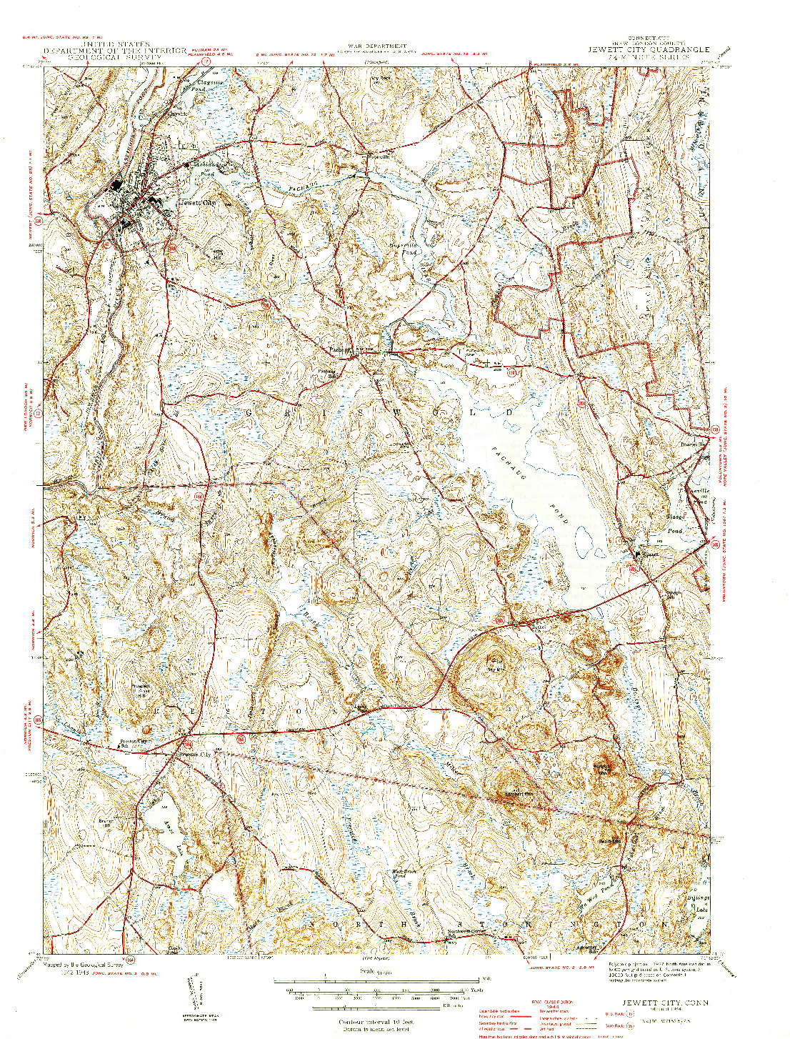 USGS 1:31680-SCALE QUADRANGLE FOR JEWETT CITY, CT 1944