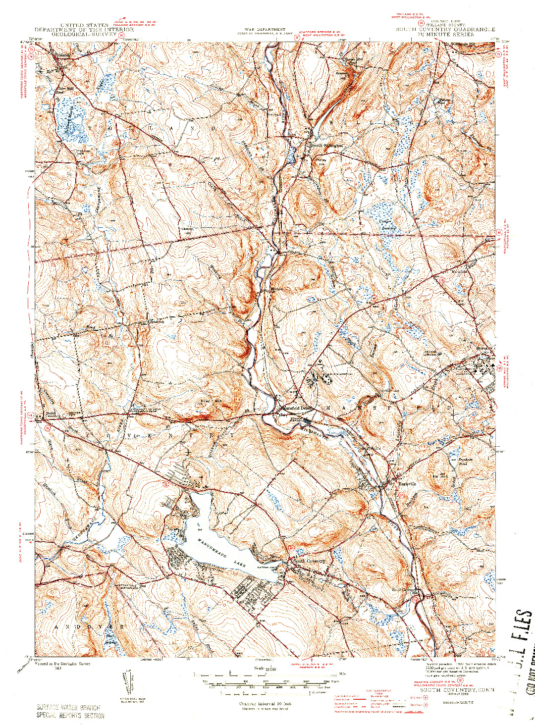 USGS 1:31680-SCALE QUADRANGLE FOR SOUTH COVENTRY, CT 1944