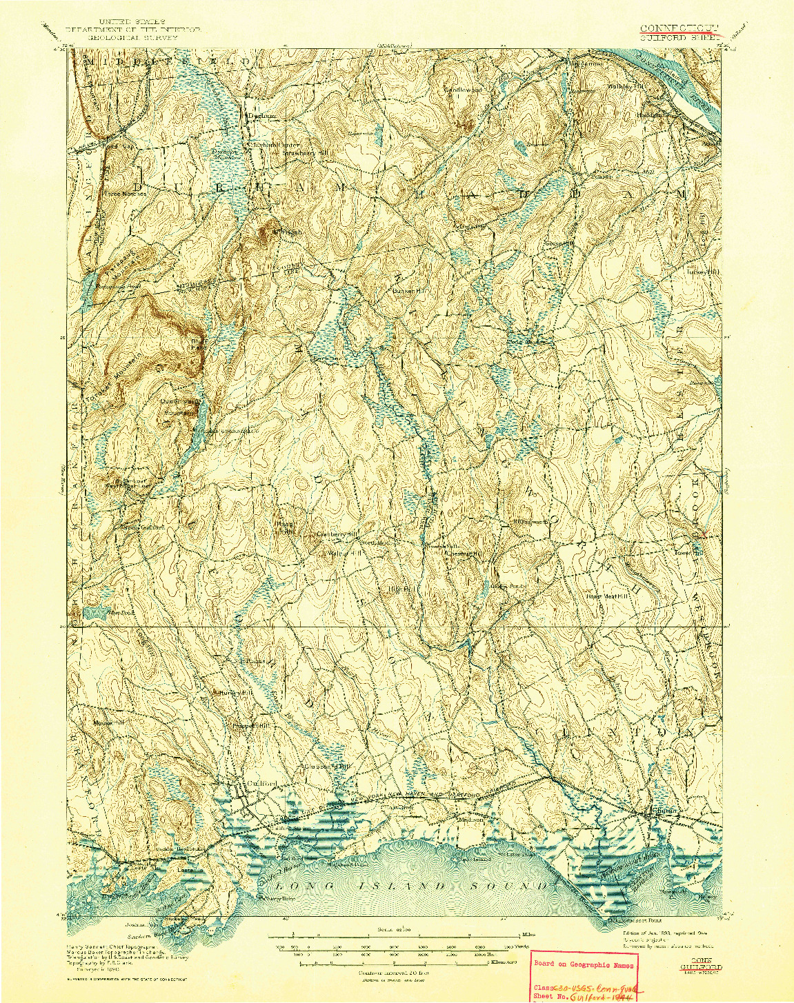 USGS 1:62500-SCALE QUADRANGLE FOR GUILFORD, CT 1893