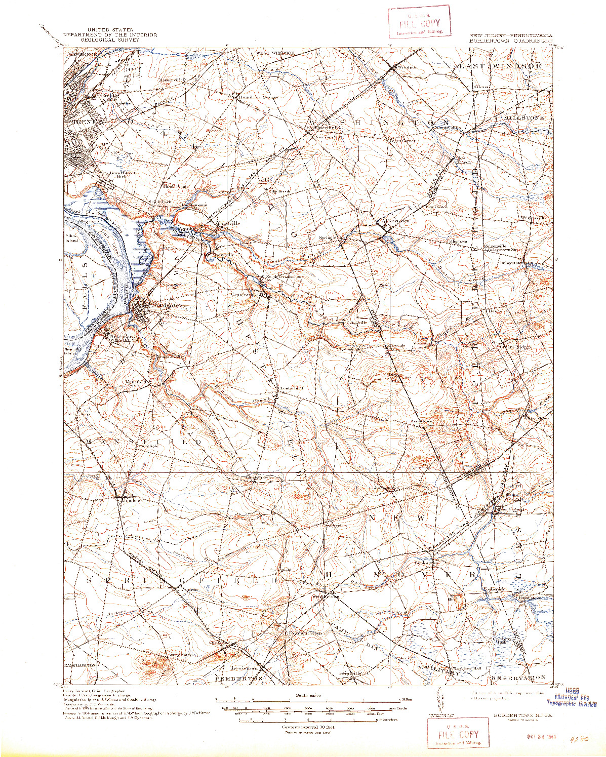 USGS 1:62500-SCALE QUADRANGLE FOR BORDENTOWN, NJ 1906