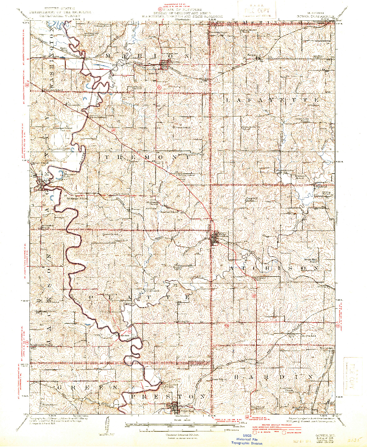 USGS 1:62500-SCALE QUADRANGLE FOR GOWER, MO 1925