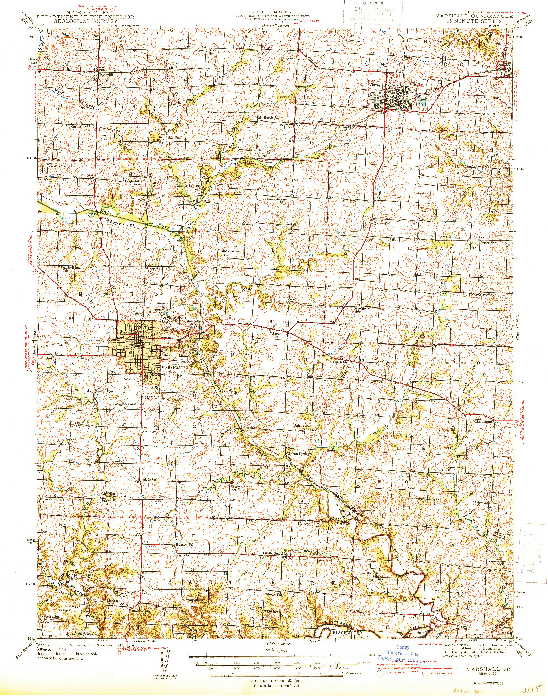 USGS 1:62500-SCALE QUADRANGLE FOR MARSHALL, MO 1944