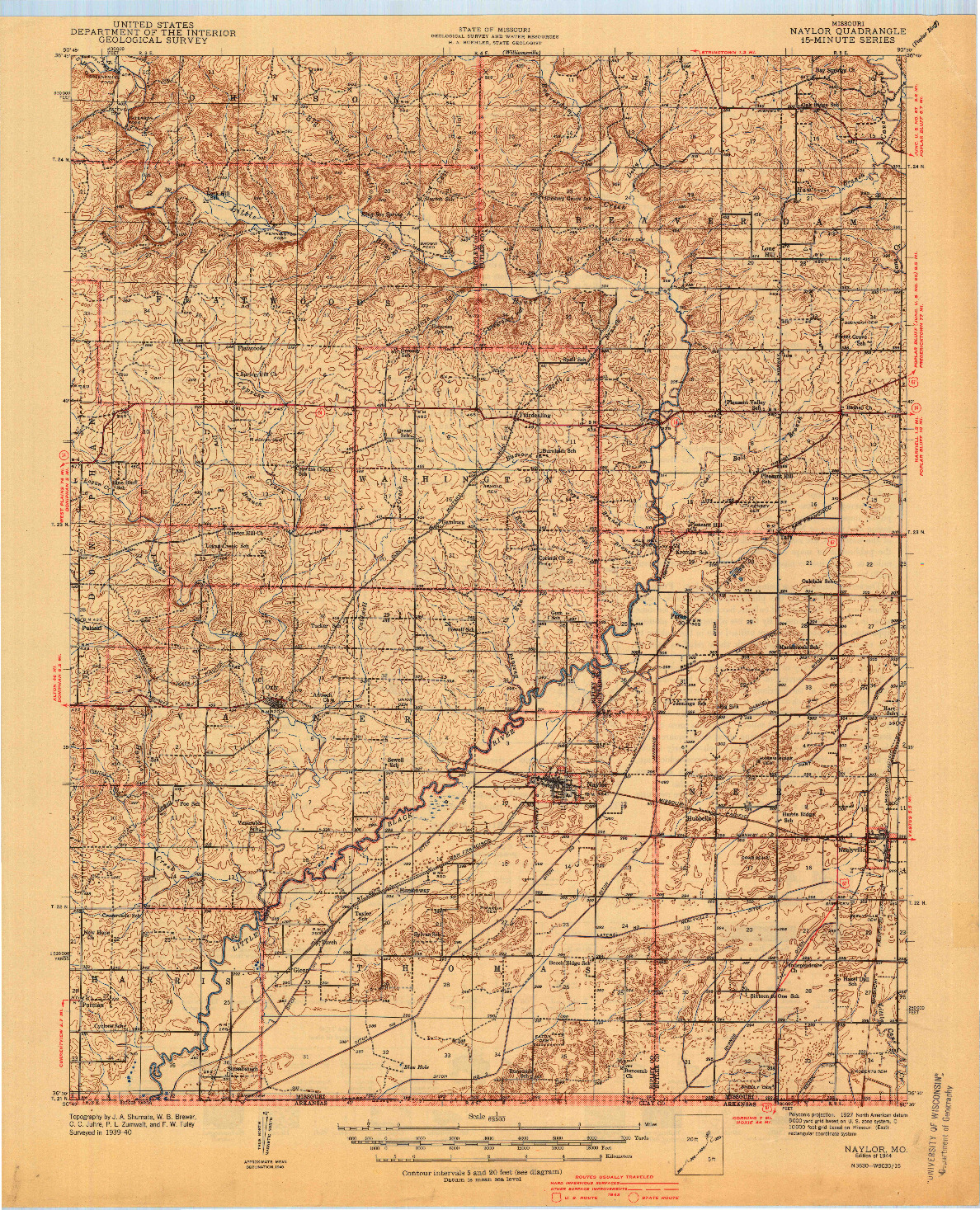 USGS 1:62500-SCALE QUADRANGLE FOR NAYLOR, MO 1944