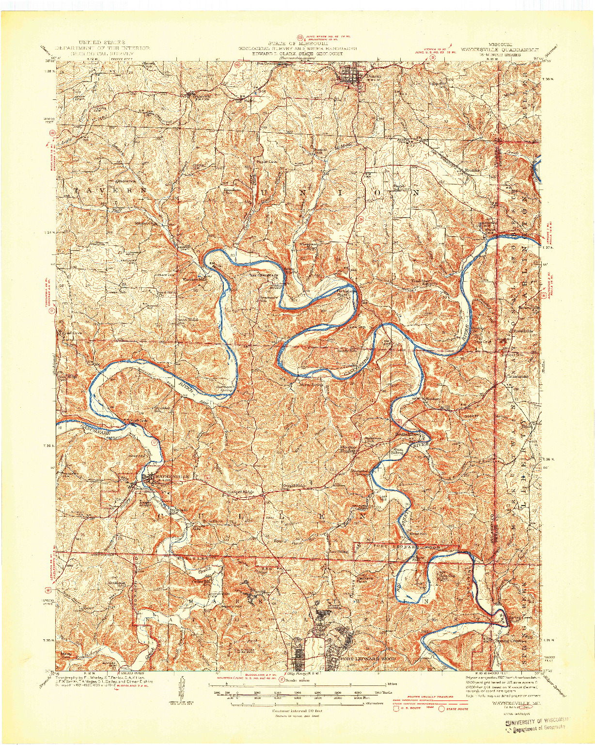 USGS 1:62500-SCALE QUADRANGLE FOR WAYNESVILLE, MO 1944