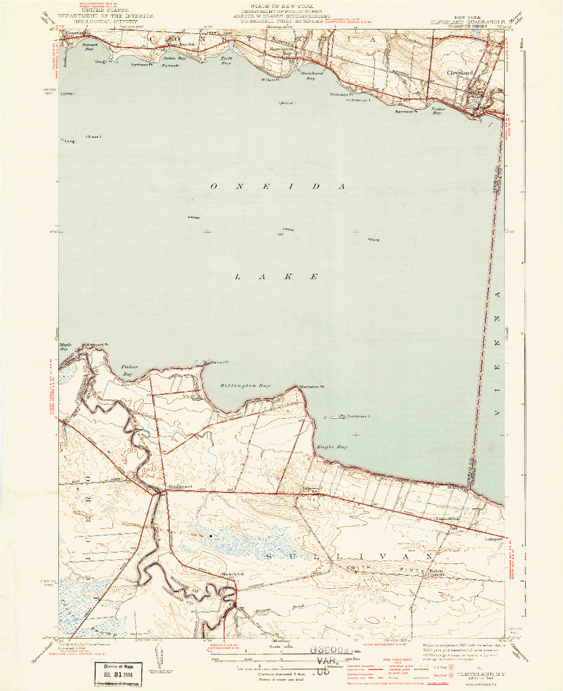 USGS 1:31680-SCALE QUADRANGLE FOR CLEVELAND, NY 1944