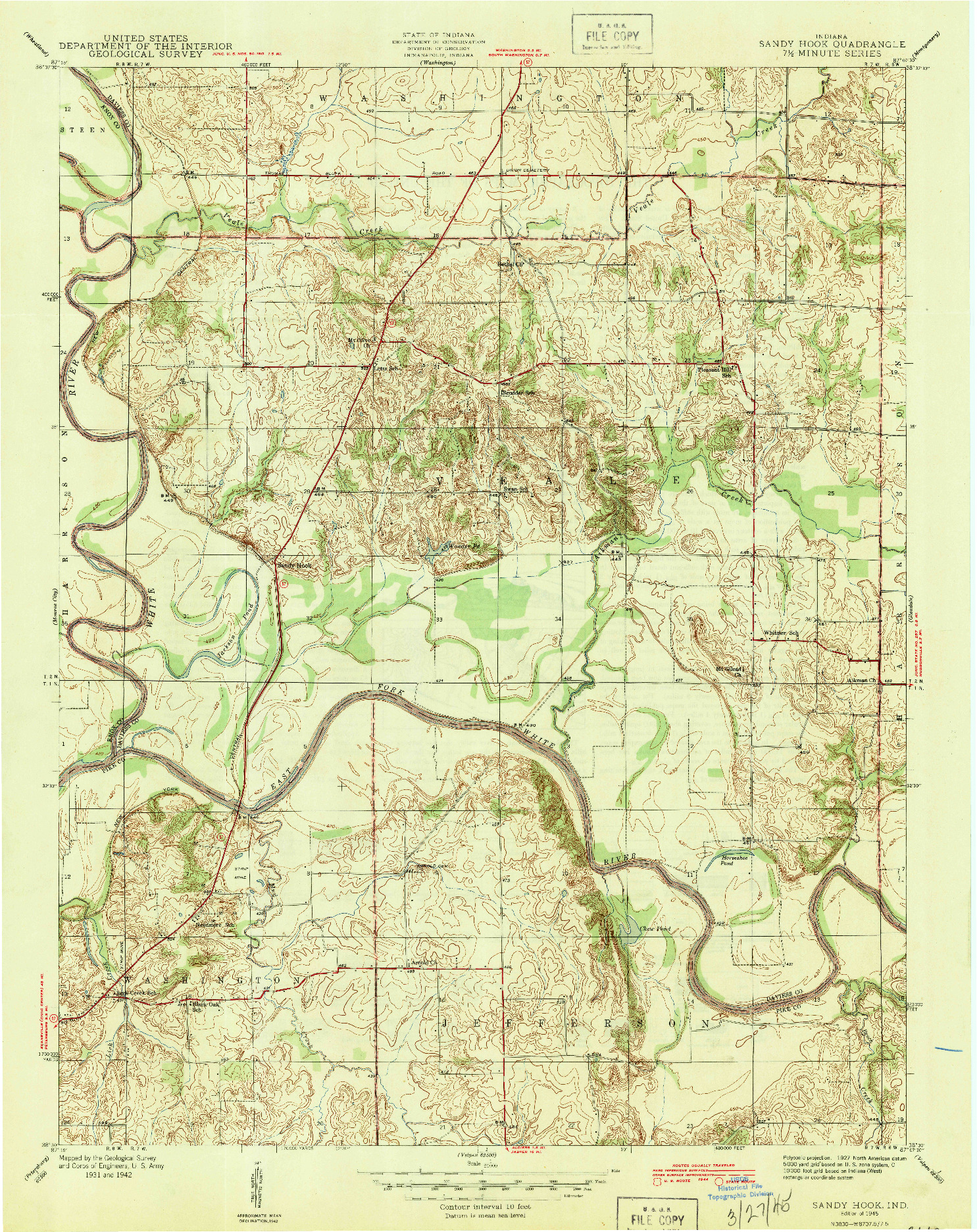 USGS 1:24000-SCALE QUADRANGLE FOR SANDY HOOK, IN 1945