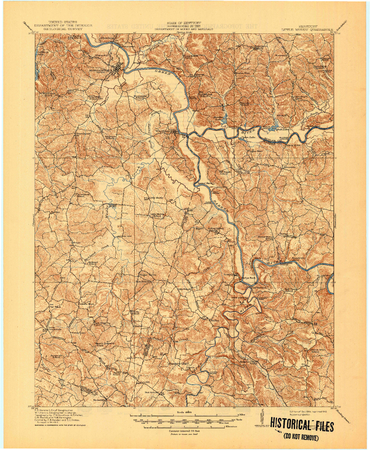 USGS 1:62500-SCALE QUADRANGLE FOR LITTLE MUDDY, KY 1914