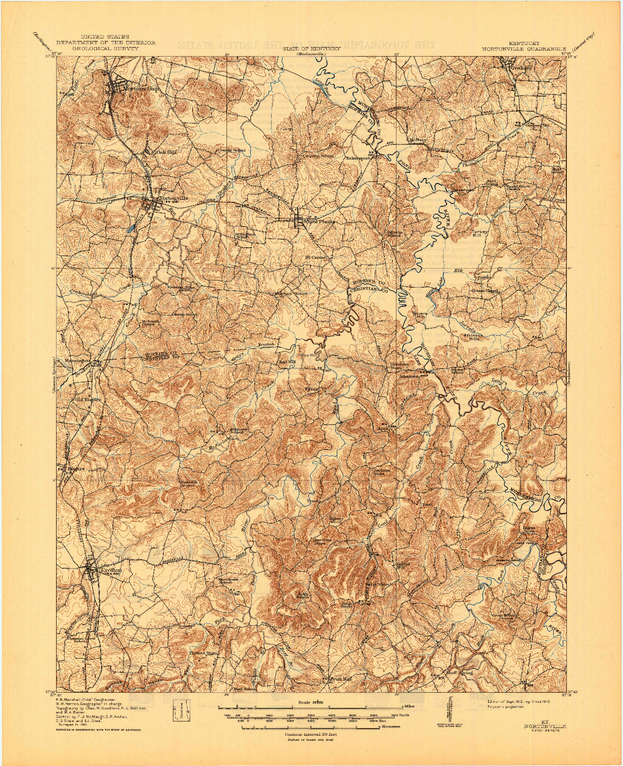 USGS 1:62500-SCALE QUADRANGLE FOR NORTONVILLE, KY 1912