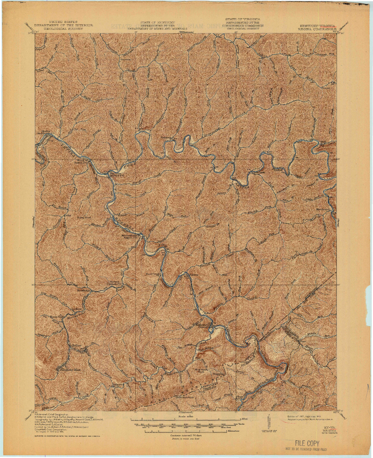 USGS 1:62500-SCALE QUADRANGLE FOR REGINA, KY 1917