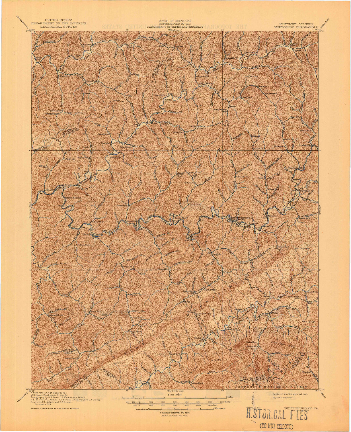 USGS 1:62500-SCALE QUADRANGLE FOR WHITESBURG, KY 1915