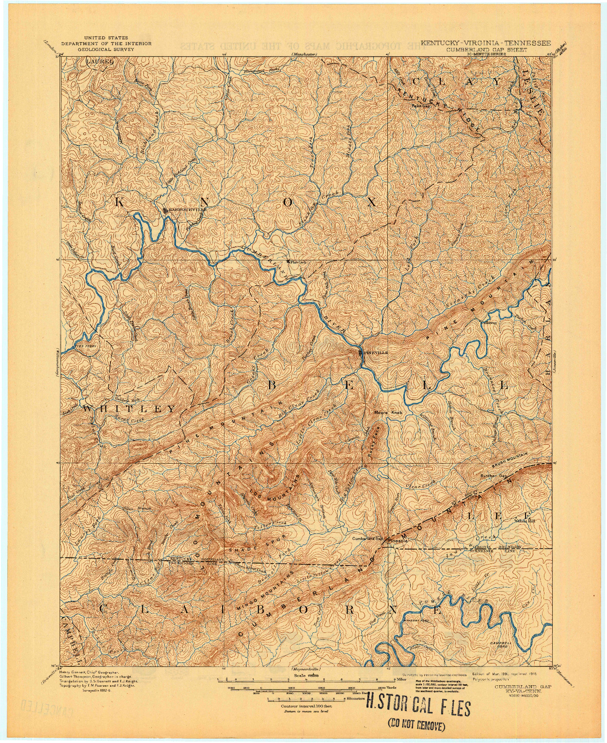 USGS 1:125000-SCALE QUADRANGLE FOR CUMBERLAND GAP, KY 1891