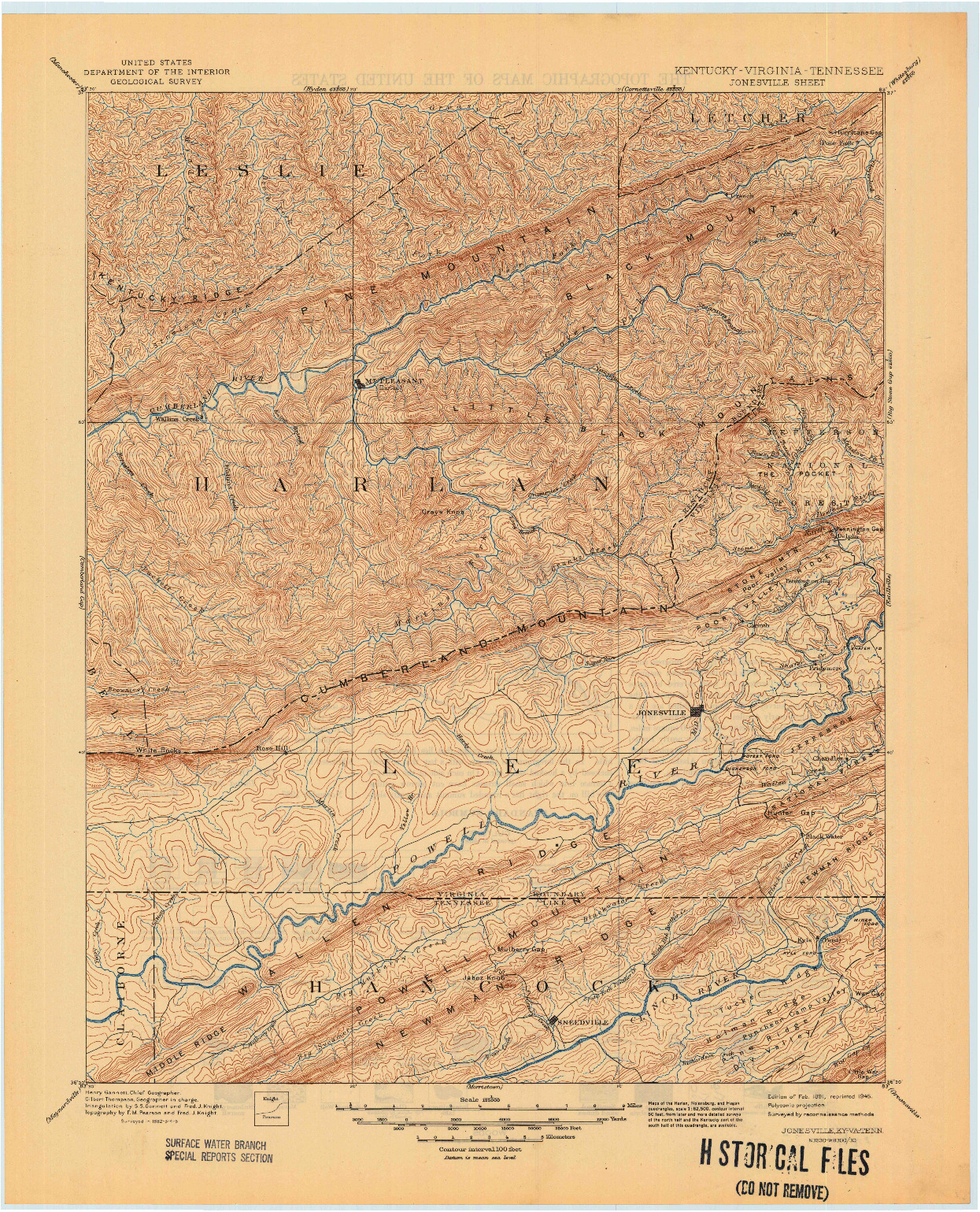 USGS 1:125000-SCALE QUADRANGLE FOR JONESVILLE, KY 1891