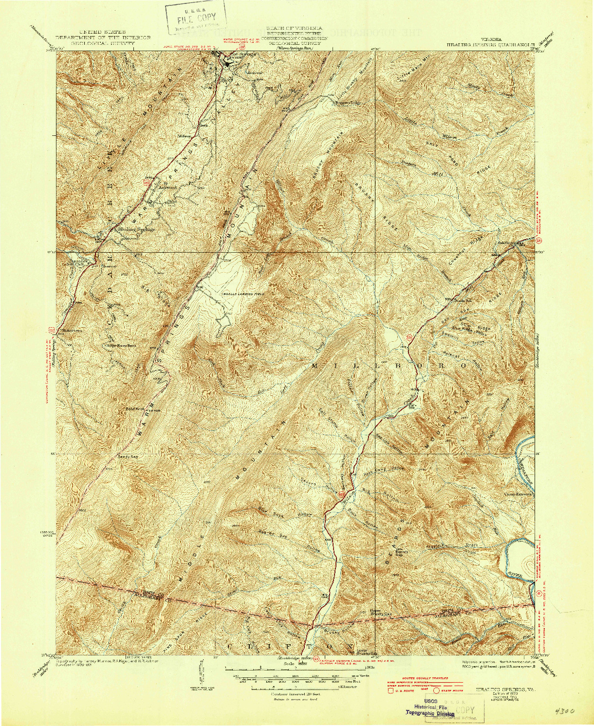 USGS 1:31680-SCALE QUADRANGLE FOR HEALING SPRINGS, VA 1933