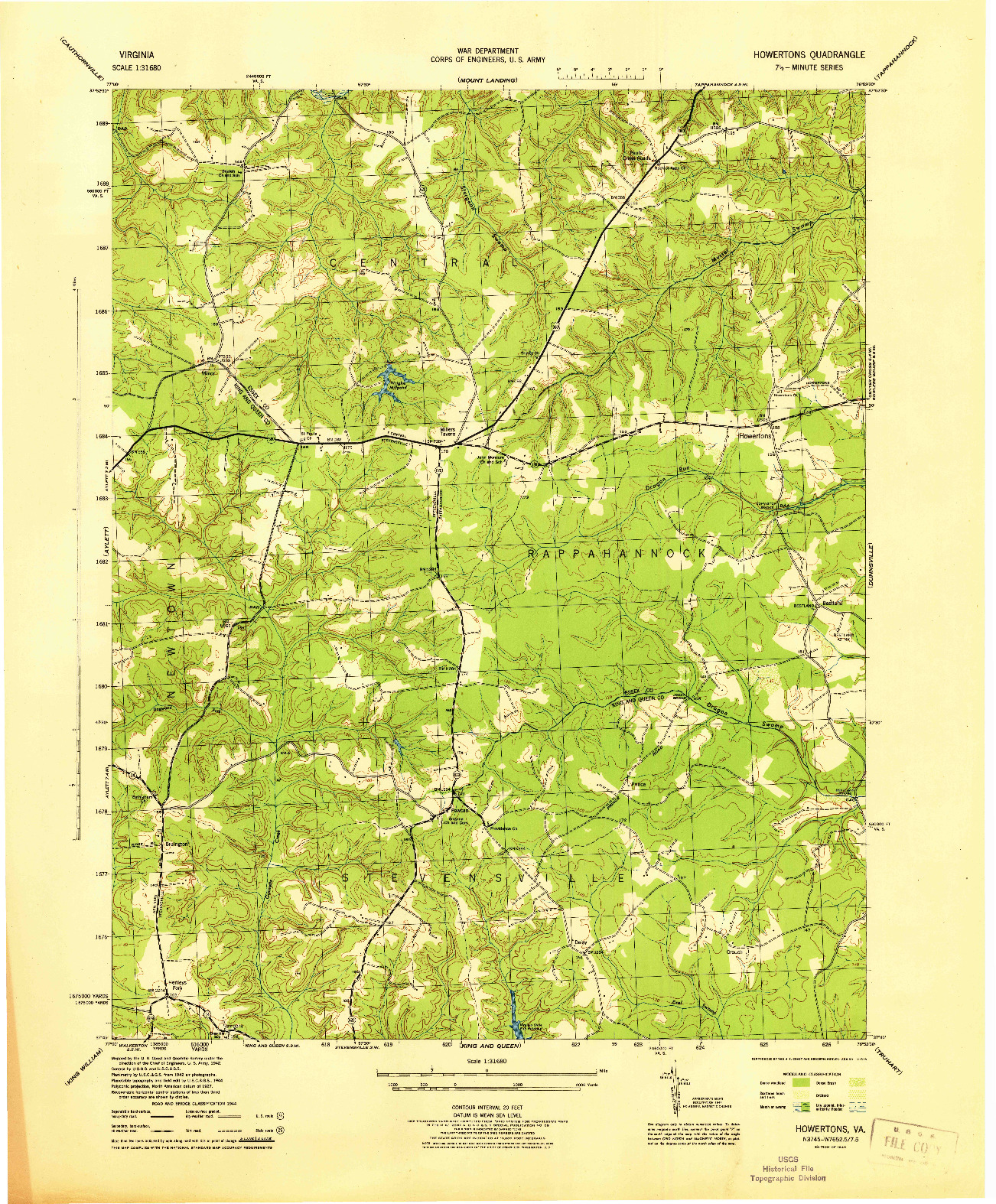 USGS 1:31680-SCALE QUADRANGLE FOR HOWERTONS, VA 1945