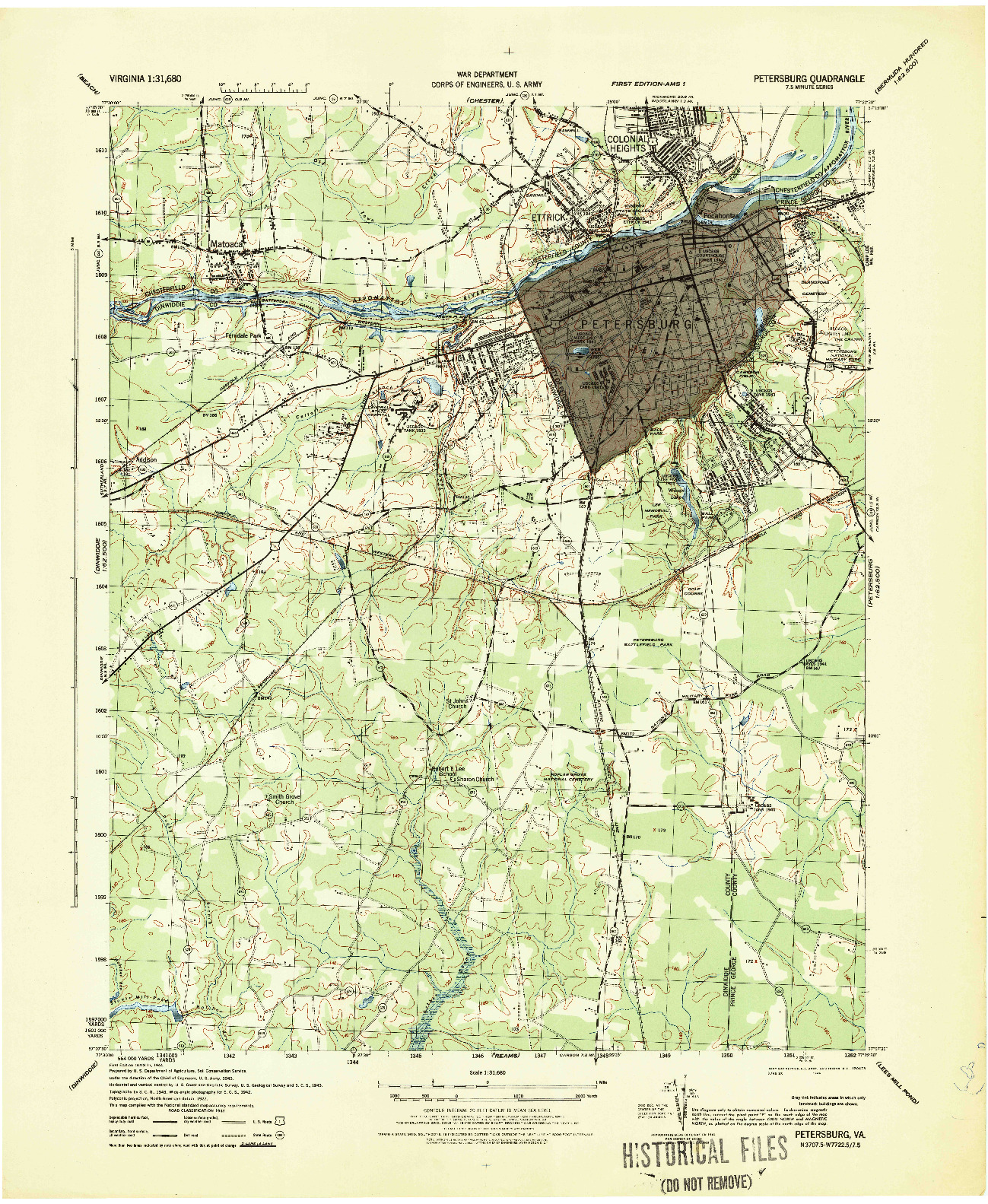 USGS 1:31680-SCALE QUADRANGLE FOR PETERSBURG, VA 1944