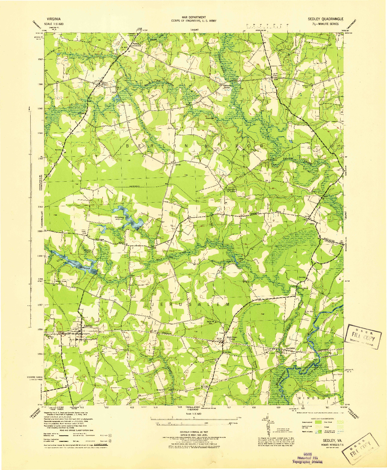 USGS 1:31680-SCALE QUADRANGLE FOR SEDLEY, VA 1945