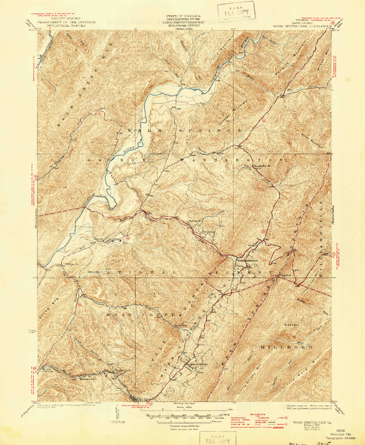 USGS 1:31680-SCALE QUADRANGLE FOR WARM SPRINGS RUN, VA 1933