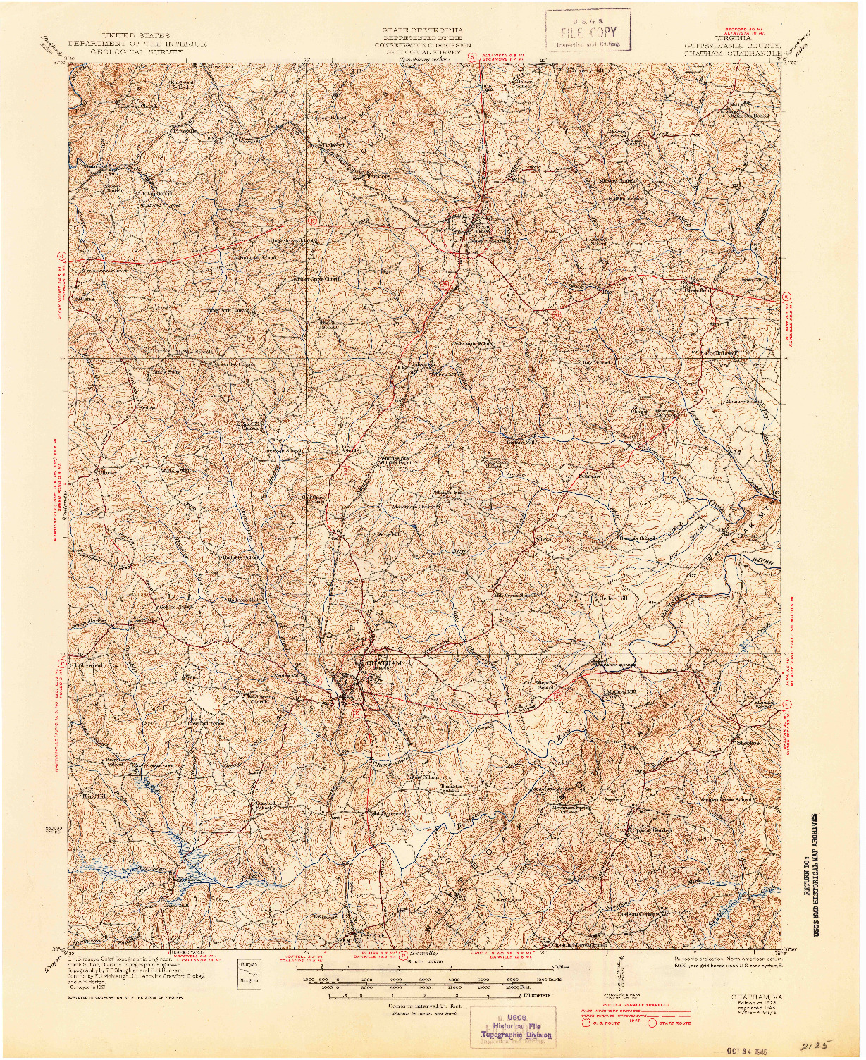 USGS 1:62500-SCALE QUADRANGLE FOR CHATHAM, VA 1923