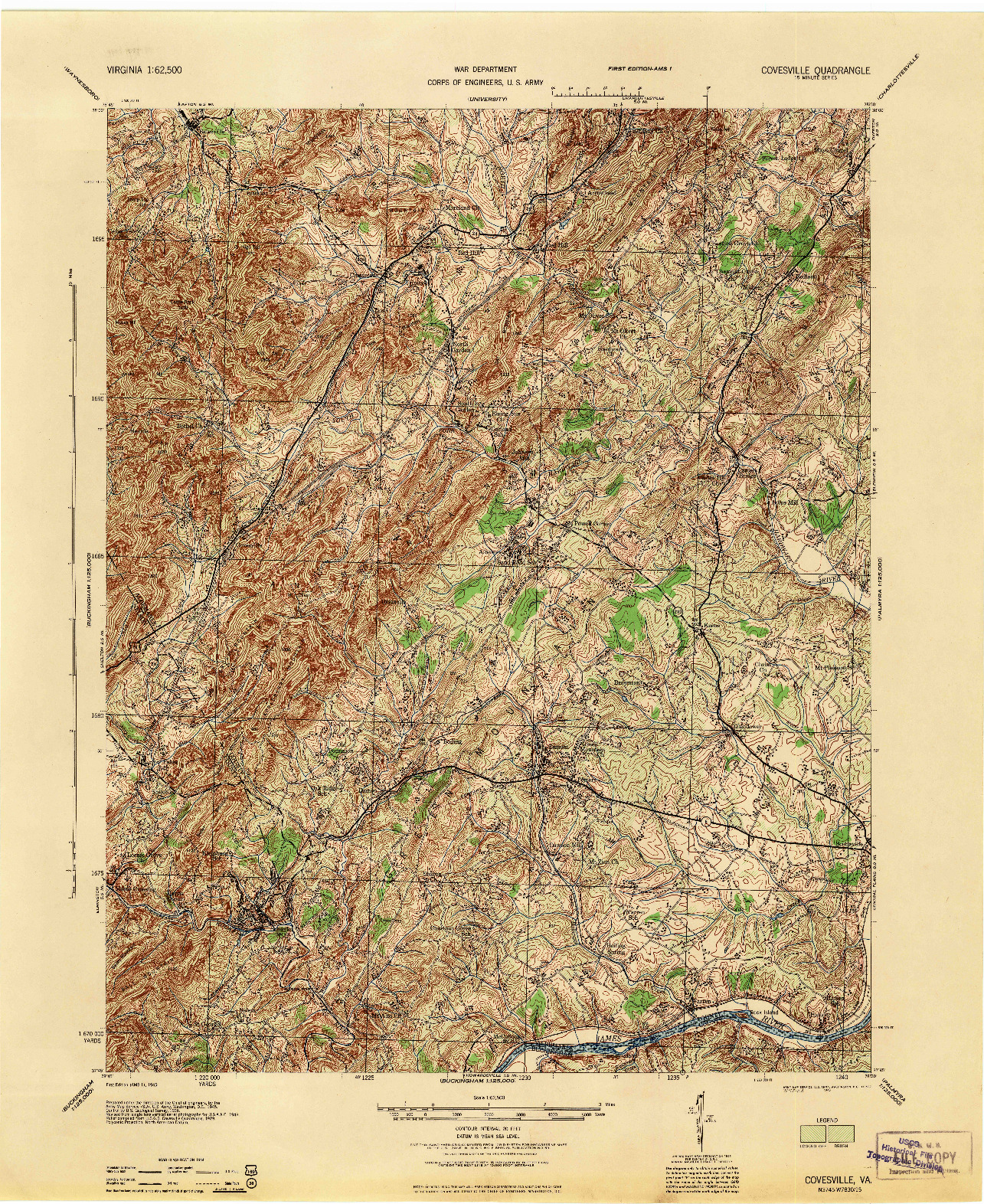 USGS 1:62500-SCALE QUADRANGLE FOR COVESVILLE, VA 1945