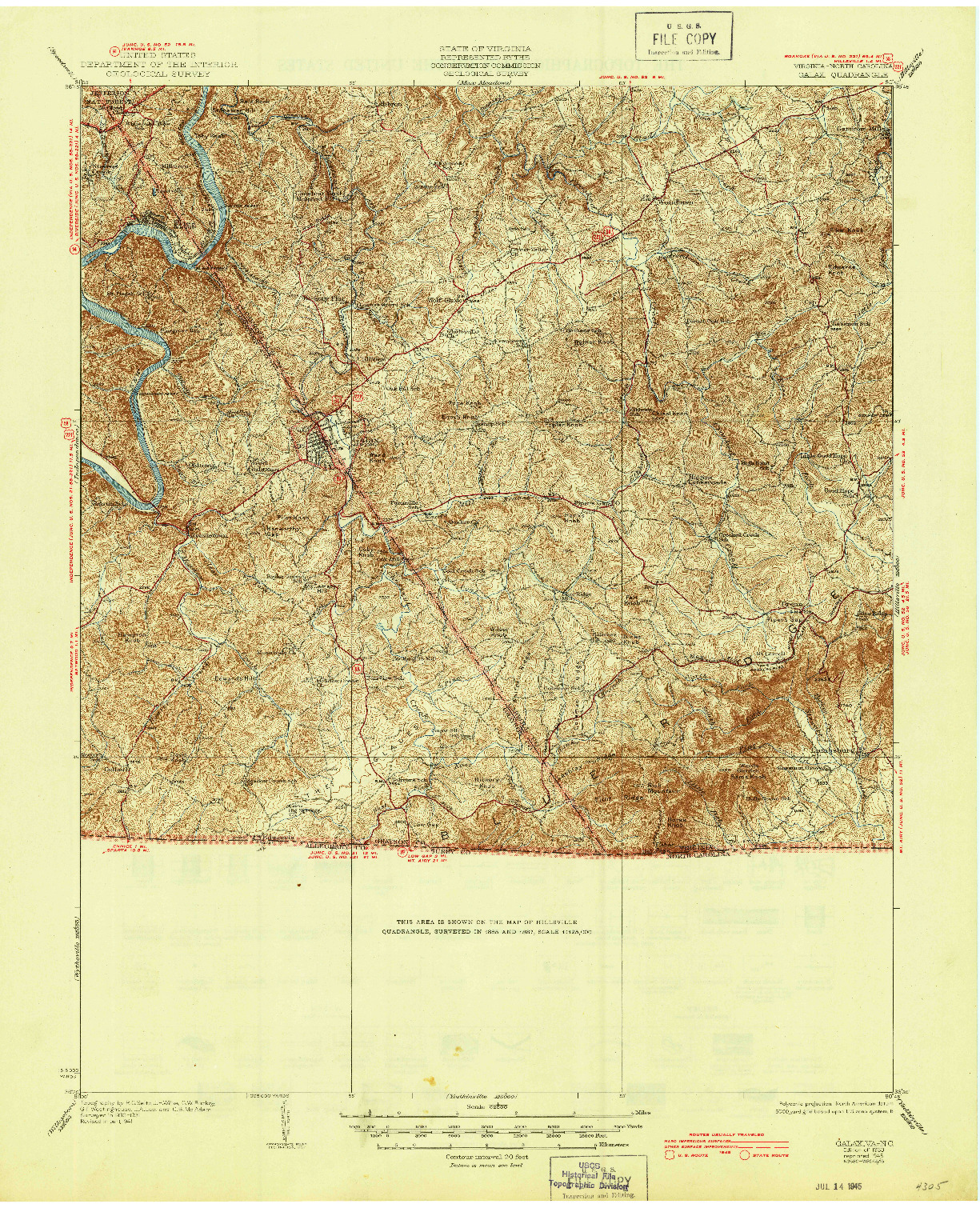 USGS 1:62500-SCALE QUADRANGLE FOR GALAX, VA 1933