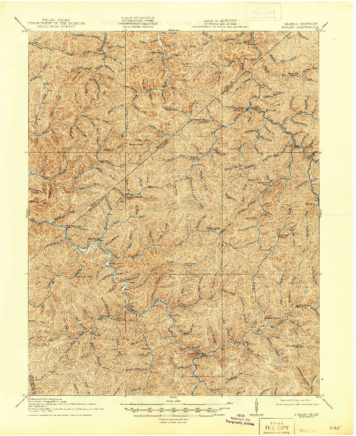 USGS 1:62500-SCALE QUADRANGLE FOR HURLEY, VA 1917