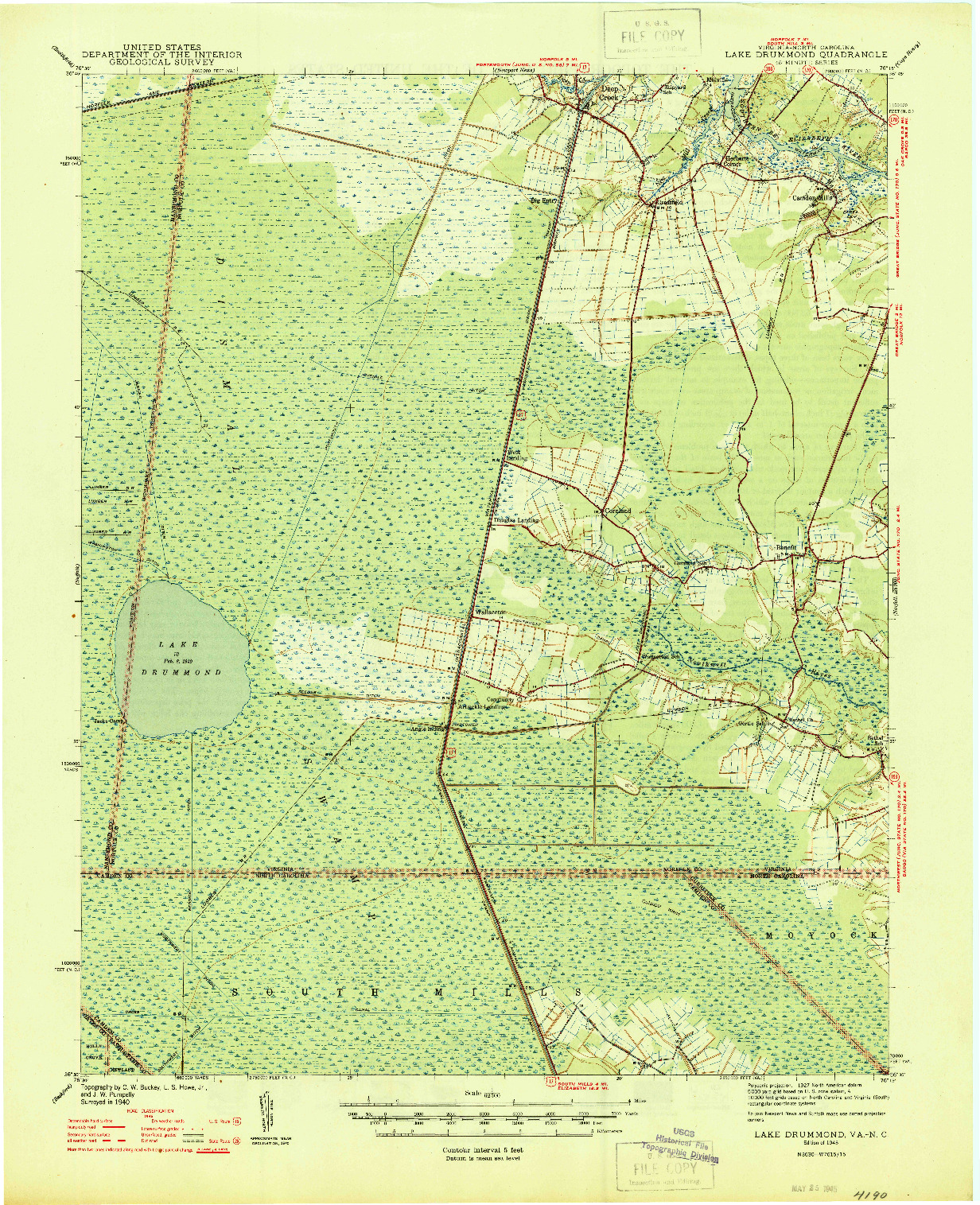 USGS 1:62500-SCALE QUADRANGLE FOR LAKE DRUMMOND, VA 1945