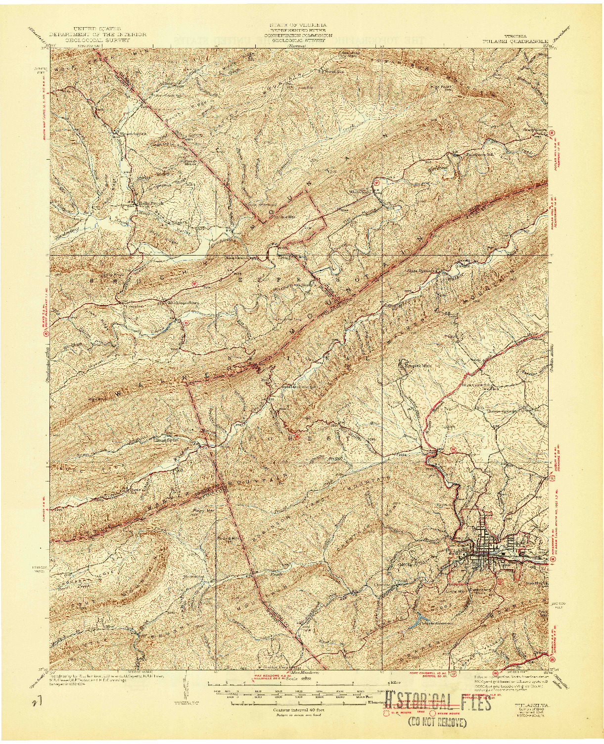 USGS 1:62500-SCALE QUADRANGLE FOR PULASKI, VA 1940