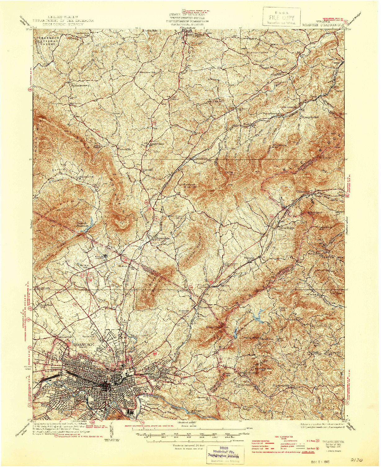 USGS 1:62500-SCALE QUADRANGLE FOR ROANOKE, VA 1933